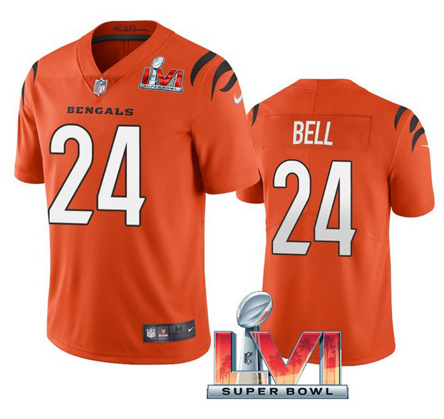 Men's Cincinnati Bengals #24 Vonn Bell 2022 Orange Super Bowl LVI Vapor Limited Stitched Jersey Men's Cincinnati Bengals #24 Vonn Bell 2022 Orange Super Bowl LVI Vapor Limited Stitched Jersey
